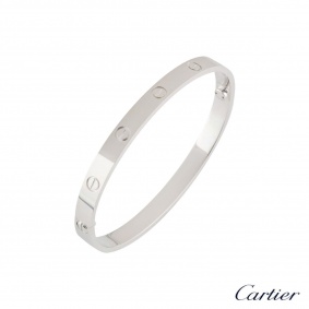 Cartier White Gold Plain Love Bracelet Size 16 B6035416